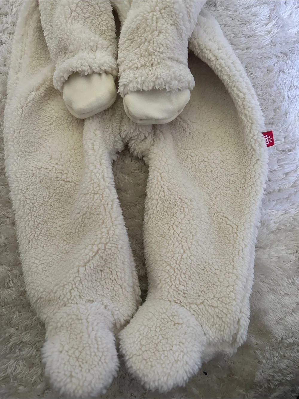 3-6M Magnetic Me Cream Sherpa Hooded One-Piece Footie Bunting